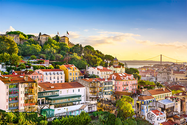 The capital city of Lisbon overlooking the ocean and Castle of São Jorge